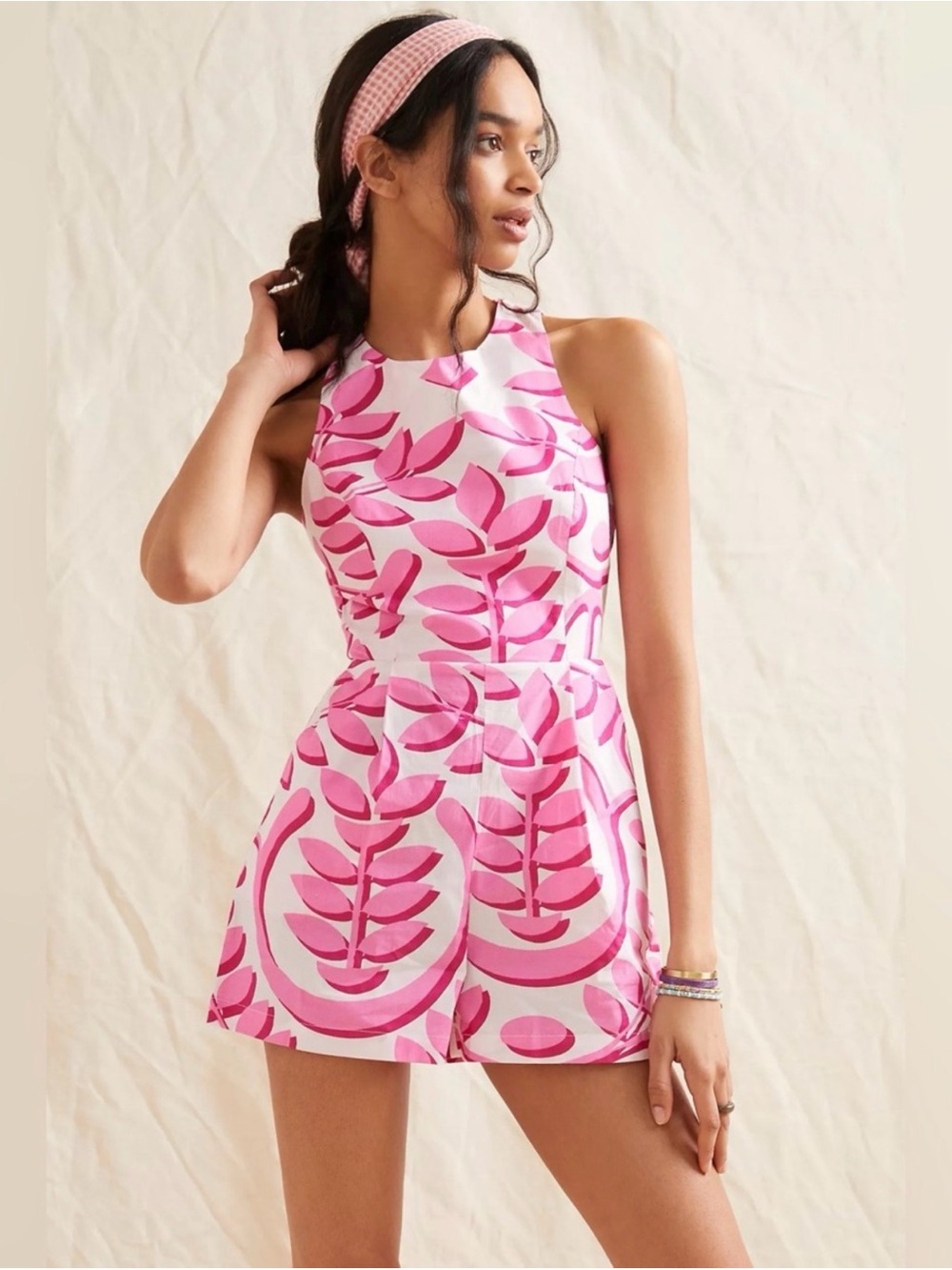 Anthropologie - Porridge Pleated Sleeveless Floral Cut Out  Short Romper Size 4